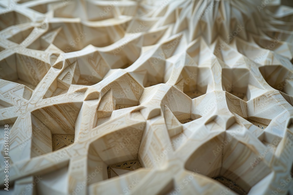 Poster intricate geometric patterns carved from light wood create depth and visual texture