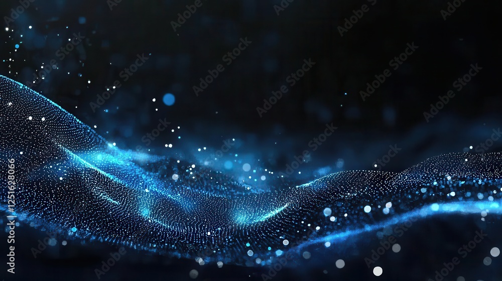 Poster abstract blue futuristic technology background with bokeh effect and glowing particles for creative 