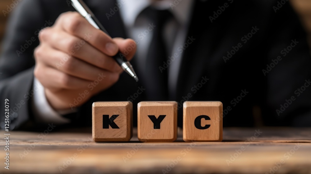 Aufkleber a person in a suit writes while holding wooden blocks displaying the letters 