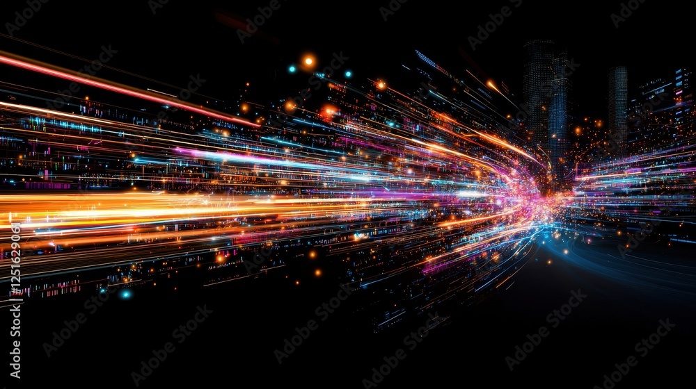 Poster creative glitch overlay with fragmented light streams creating dynamic visual effects in modern spac