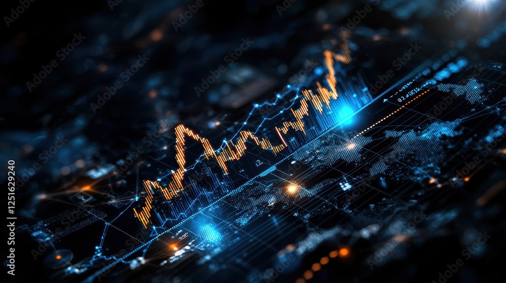 Poster cutting edge business growth chart with rising trends and data visualization in digital format