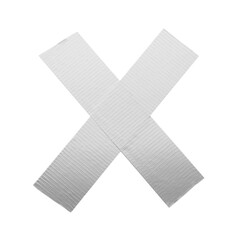 Obraz premium Cross made of silver adhesive tape on white background, top view