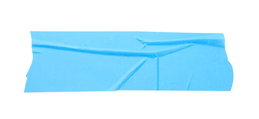 Strip of light blue adhesive tape on white background, top view