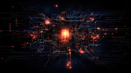 Futuristic Digital Circuit with Glowing Elements Displaying Screen Malfunction and Distorted Textures