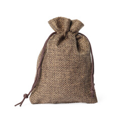 One brown burlap sack isolated on white