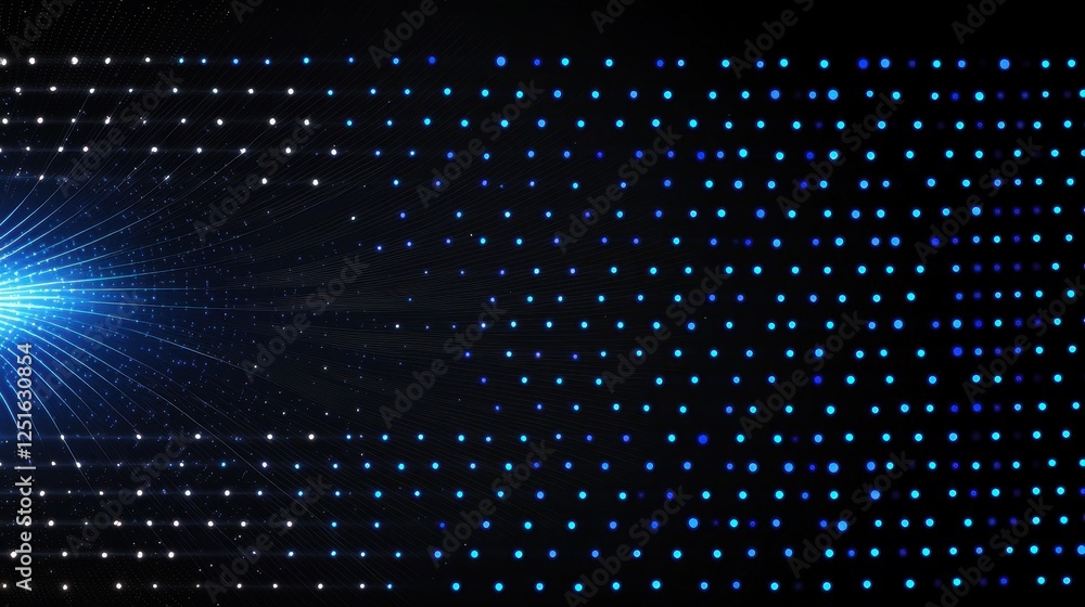 Poster futuristic led inspired pattern with illuminating blue dots on a dark background