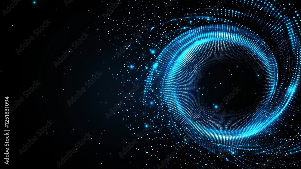 Poster abstract glowing blue dot matrix forming futuristic technology background with sparkling lights and 