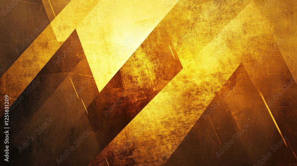 Poster Soft golden glow on a textured abstract background with triangular patterns, sharp angles, and layered shadows.
