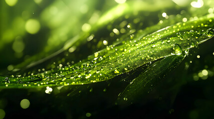 Close-Up of Dewy Green Leaves Glimmering in Soft Natural Light