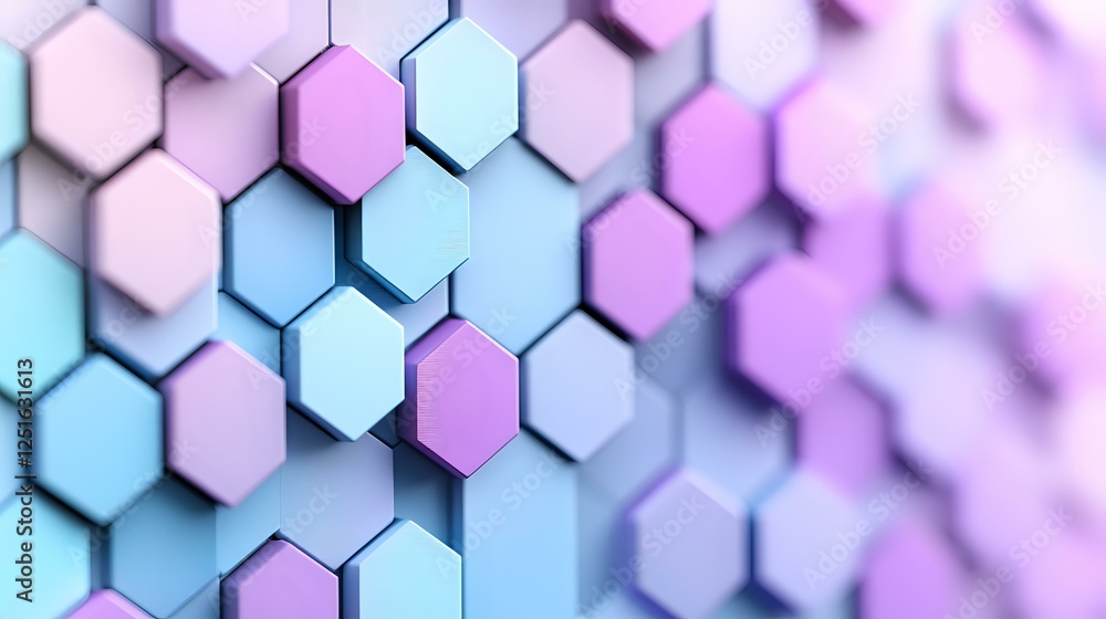 Poster geometric hexagonal background in soft pastel blue and pink colors creating depth effect with select