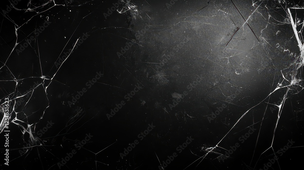 Aufkleber high contrast abstract black and white film grain background with sharp cracks and texture for creat