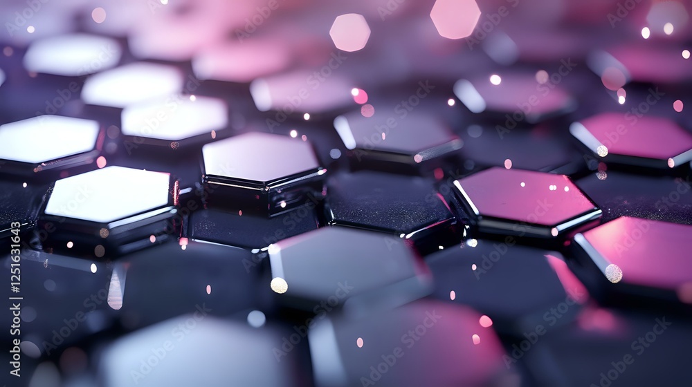 Aufkleber glowing hexagonal shapes create futuristic technological pattern with pink and purple lighting effec