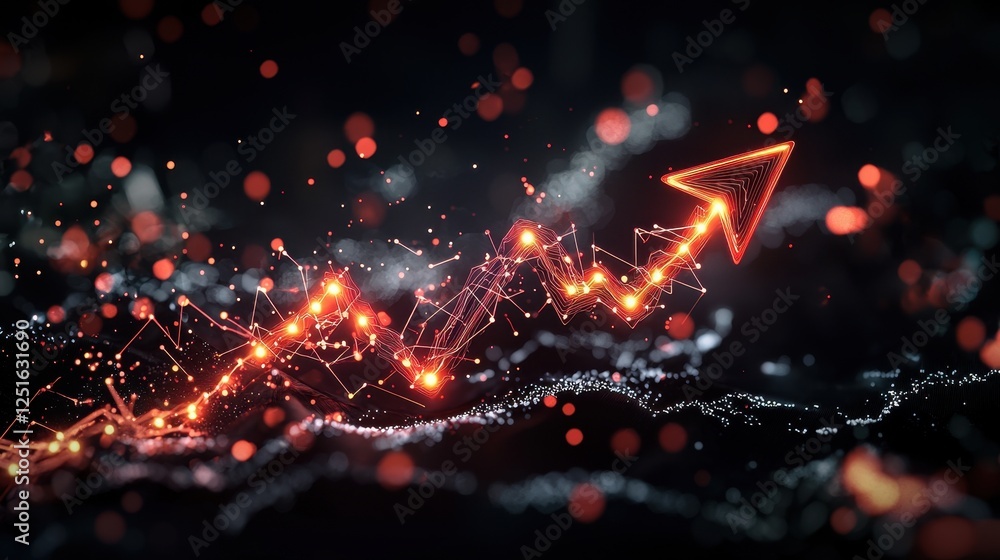 Poster high energy graph in red and orange with financial growth concept for data visualization and analysi