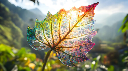 Stunning Colorful Leaf with Intricate Veins and Bright Sunlight