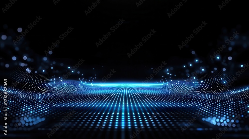 Poster minimalist high-tech blue dot grid design with abstract elements for modern digital backgrounds