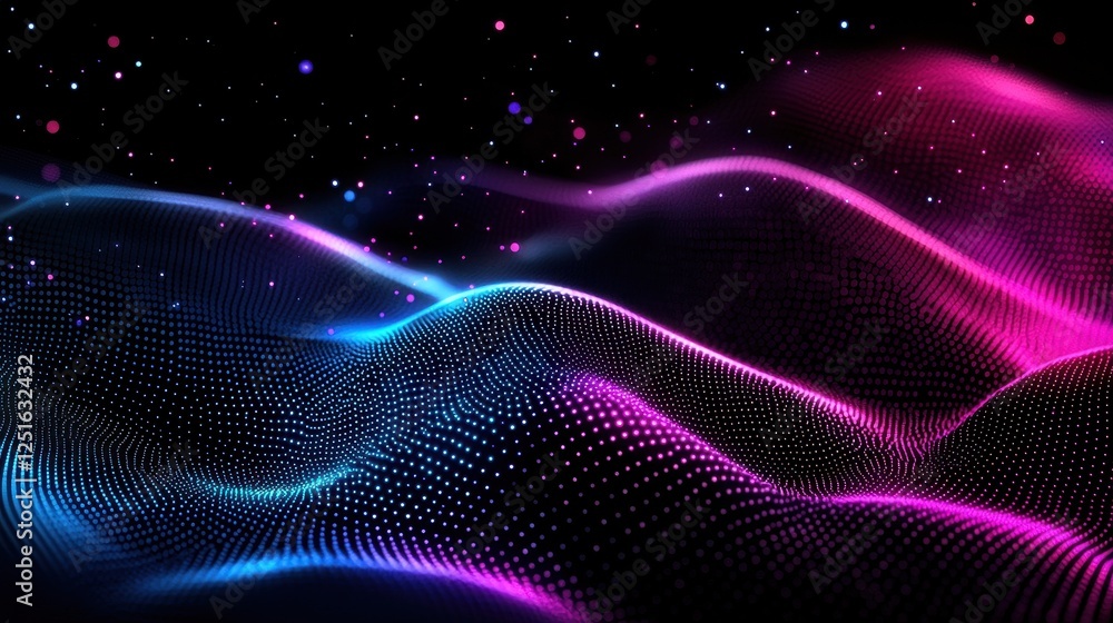 Poster mesmerizing 3d depth illusion with glowing waves of light and color on a dark background
