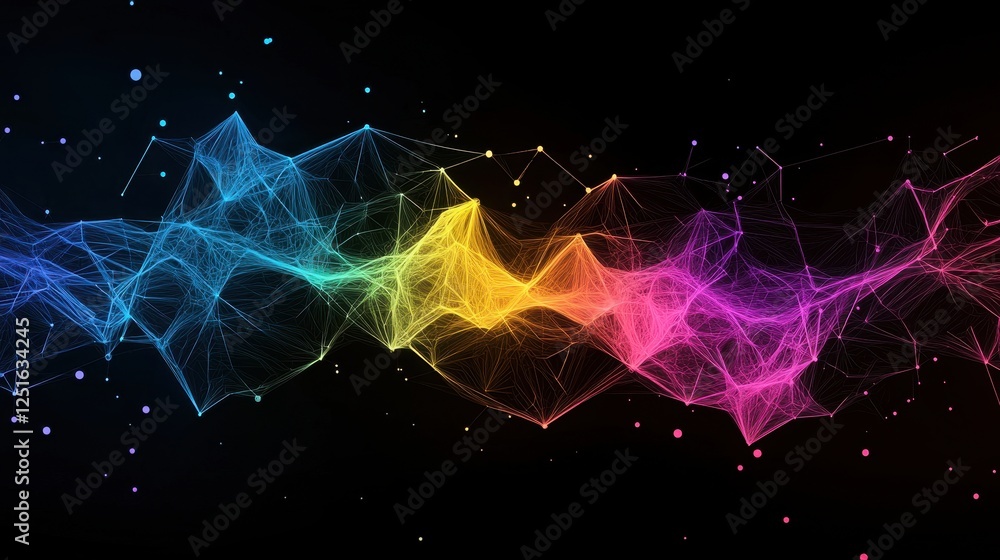 Poster sleek digital interference pattern in chaotic rgb waves representing data flow in modern design
