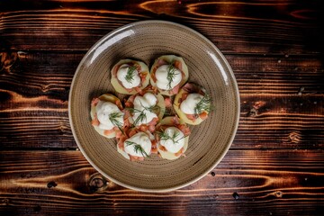Potato Rounds with Salmon and Dill, Overhead View - Appetizing appetizer for restaurant menu promotion