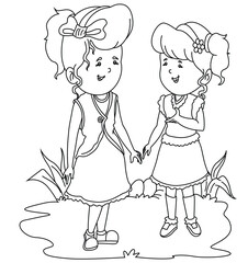 Cute cartoon hand drawn vector best friends outline.