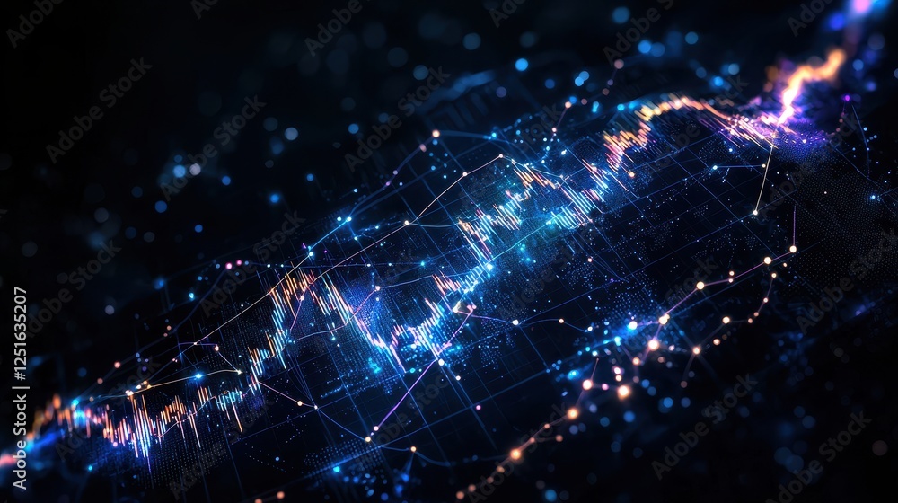 Poster abstract finance chart with bright data points and lines in a clean design for commercial use
