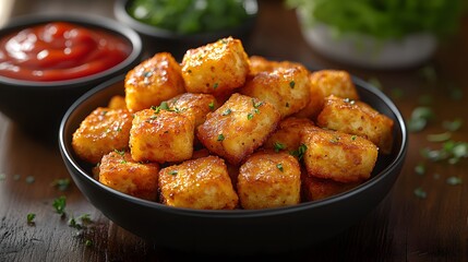 Crispy golden tofu bites in a bowl delicious appetizer