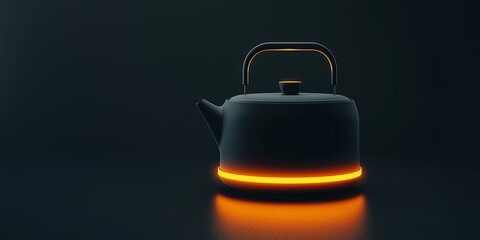 Obraz premium Black kettle with glowing orange base against a dark background.