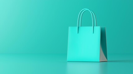 Turquoise shopping bag on a solid color background.