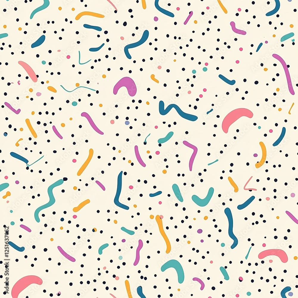 Poster playful pattern: black dots and colorful shapes on a soft background create cheerful design