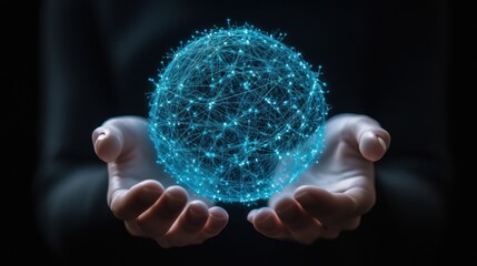 Global network connection held, dark background, technology concept