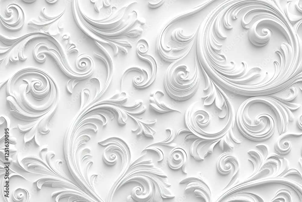 Poster elegant white floral swirl pattern with three dimensional depth and flowing design