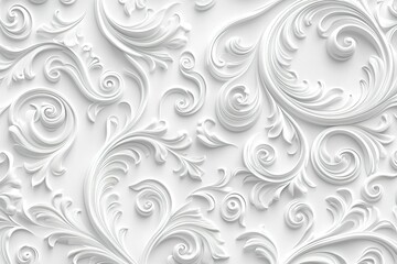 Elegant white floral swirl pattern with three dimensional depth and flowing design