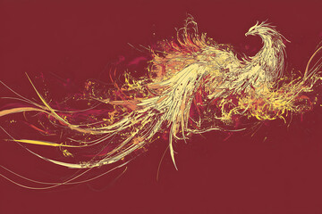 A dynamic vector design of a phoenix in flight, showcasing elegant, flowing lines and intricate feather details.
