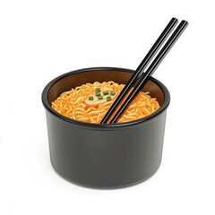 Realistic 3D Illustration of Ramen Bowl with Chopsticks on White Background