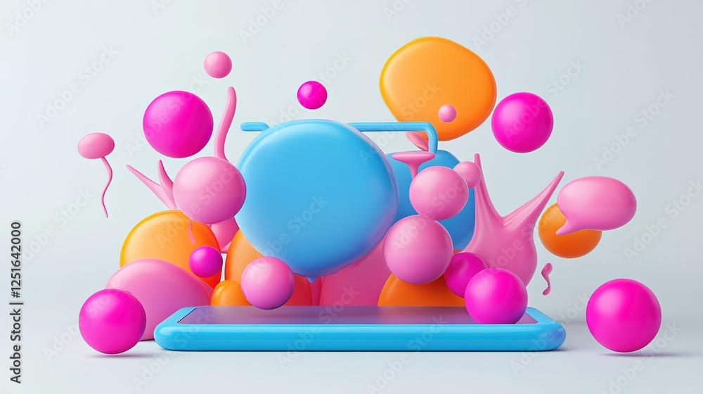 Aufkleber colorful abstract 3d composition with spheres and shapes floating on a mobile platform