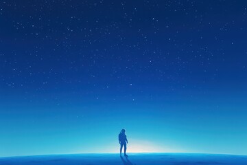 Fototapeta premium An astronaut stands looking out at a starry cosmic sky
