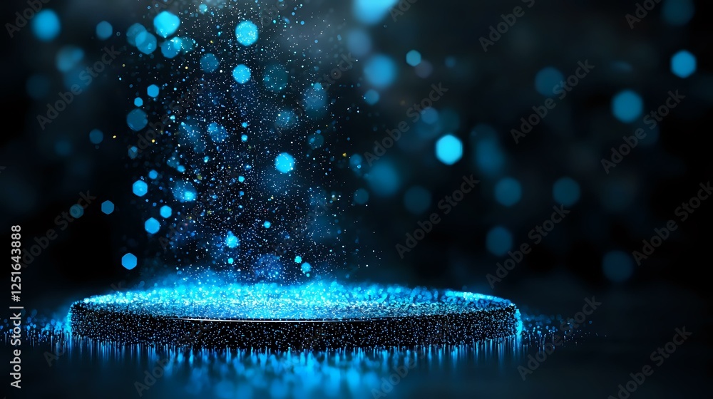 Aufkleber glowing blue particles rising from circular platform against dark background create magical atmosphe