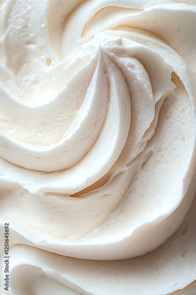 Poster creamy white meringue or whipped cream swirls in macro close-up showing soft peaks and delicate text