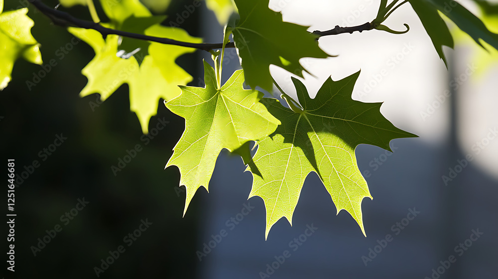 Wall mural A leafy green branch with a shadow cast on it