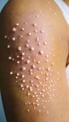 Close-up of skin with multiple small, pale bumps, possibly indicating a skin condition requiring medical attention.