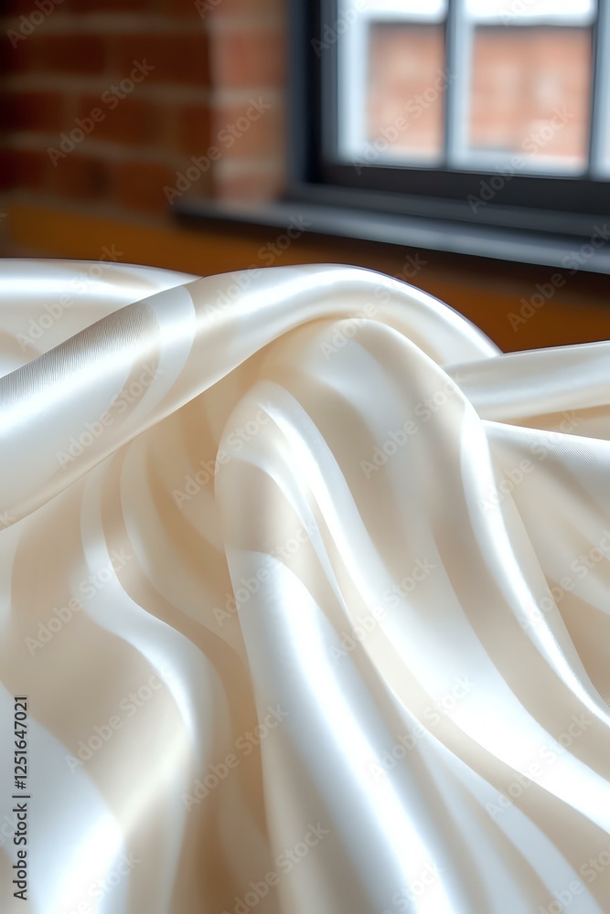 Poster luxurious white silk fabric with soft waves and folds creating elegant texture and sheen against nat