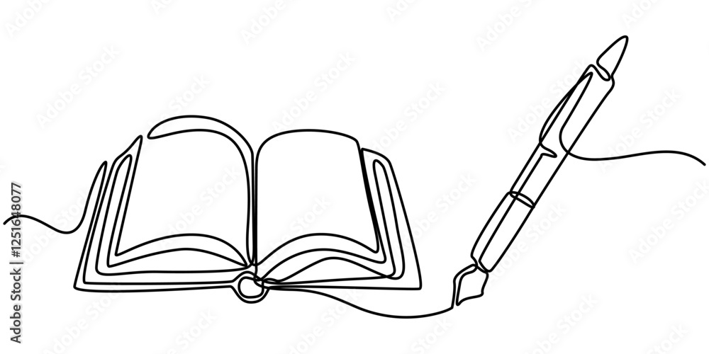 Poster book with pen icon continuous one line drawing, lessons learned continuous line editable icon, conti