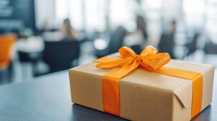 Unboxing a gift package office space product photography modern workspace close-up view celebration of surprises