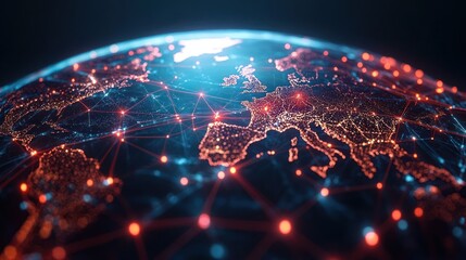 Fototapeta premium Global Network Data Flow, Europe Focus, Night, Digital