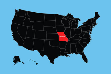 Missouri State, USA, vector map isolated on United states map. Editable blank vector map of USA.