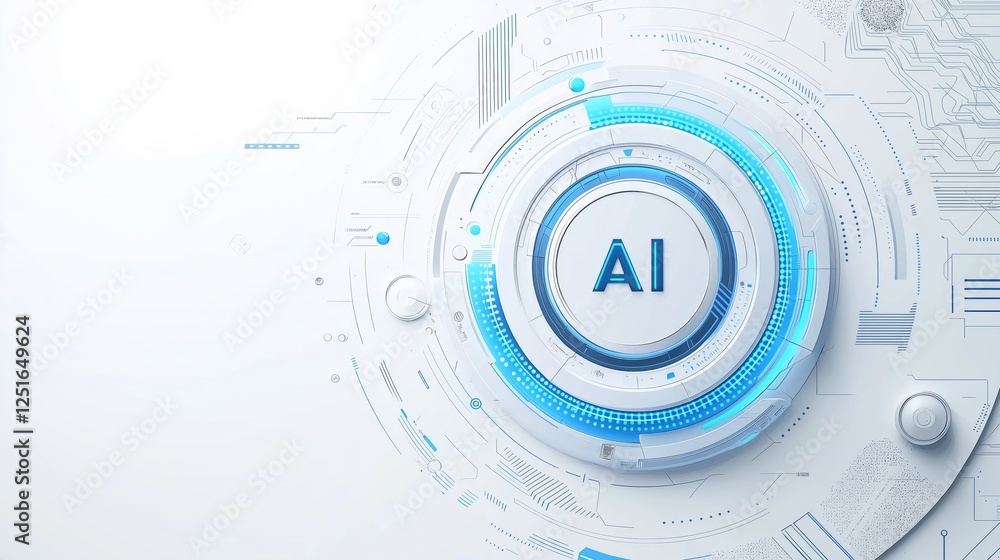 Poster Futuristic artificial intelligence interface with digital circular technology, representing the evolution of smart automation, data processing, and cyber advancements, Generative AI