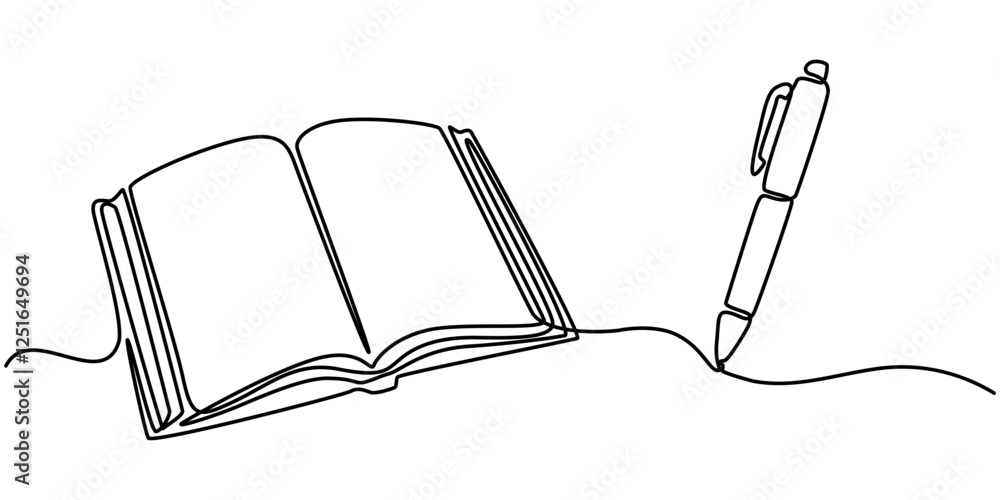 Poster book with pen icon continuous one line drawing, lessons learned continuous line editable icon, conti