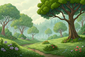 Pixel Art Nature Scene With Pathway And Flowers Landscape Painting Images With