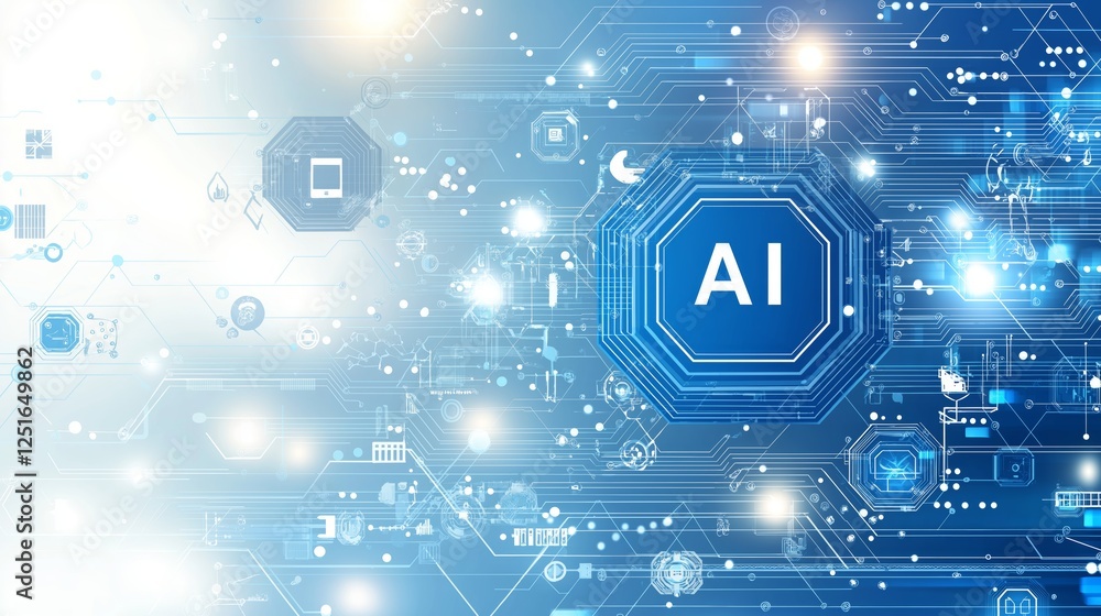 Poster Artificial intelligence network with futuristic digital connections, representing advanced data processing, machine learning, and smart automation in technology, Generative AI