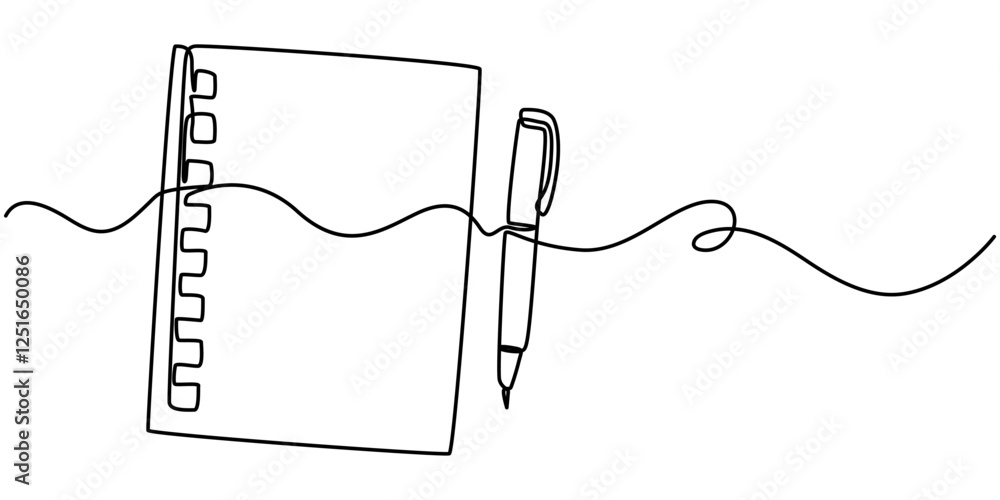 Poster book with pen icon continuous one line drawing, lessons learned continuous line editable icon, conti