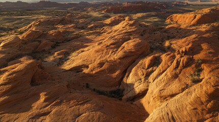 Fototapeta premium Aerial view of a stunning red rock landscape in the desert southwest featuring captivating sandstone formations.